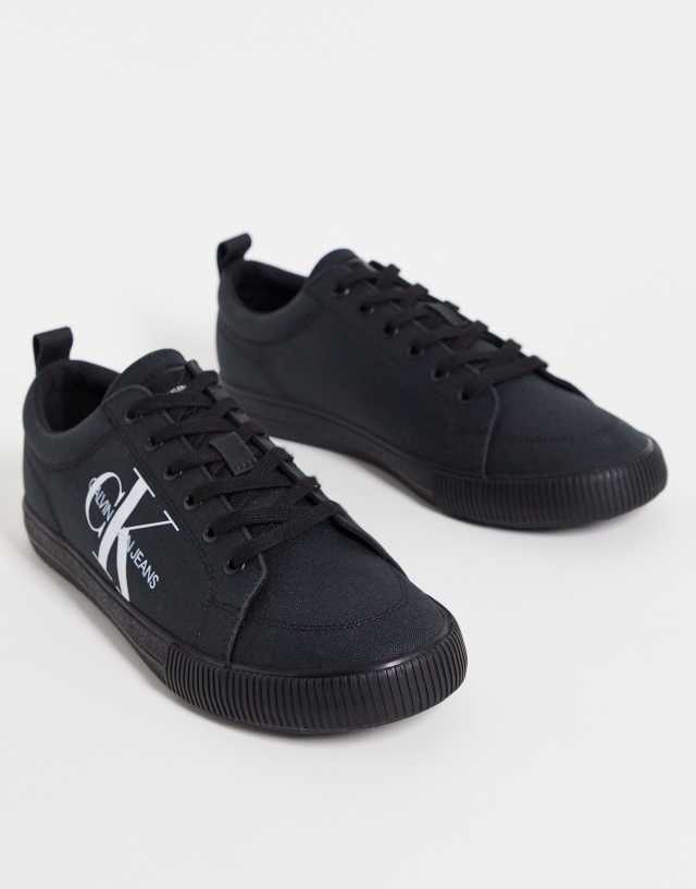 Calvin Klein Jeans monogram logo sneakers in black