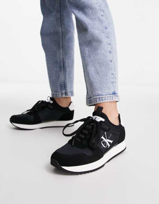 Calvin Klein Jeans monogram logo sneakers in black