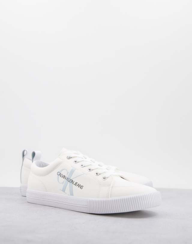 Calvin Klein Jeans monogram logo sneakers in white