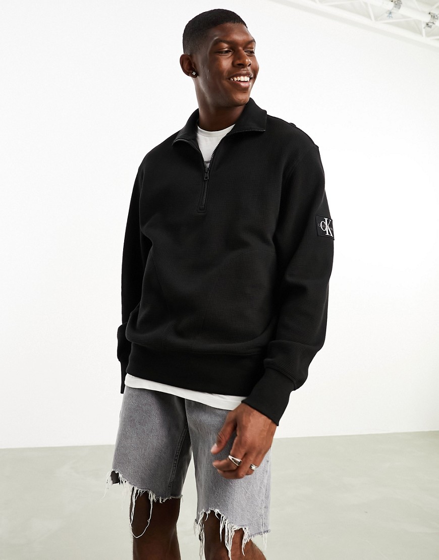 Calvin Klein Jeans monogram logo stencil crew neck sweatshirt in black