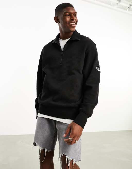 logo neck in ASOS crew Jeans black Klein | Calvin monogram stencil sweatshirt