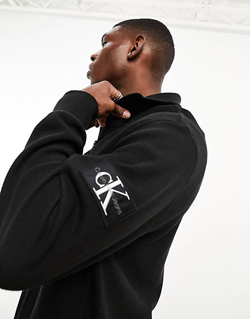 Calvin Klein Jeans monogram logo stencil crew neck sweatshirt in black |  ASOS