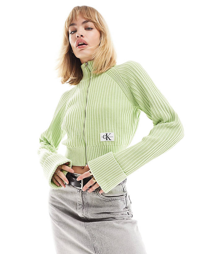 Calvin Klein Jeans - monogram logo sweater cardigan in mint