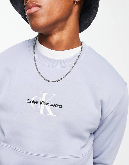 Calvin Klein Jeans monogram logo sweatshirt in blue | ASOS