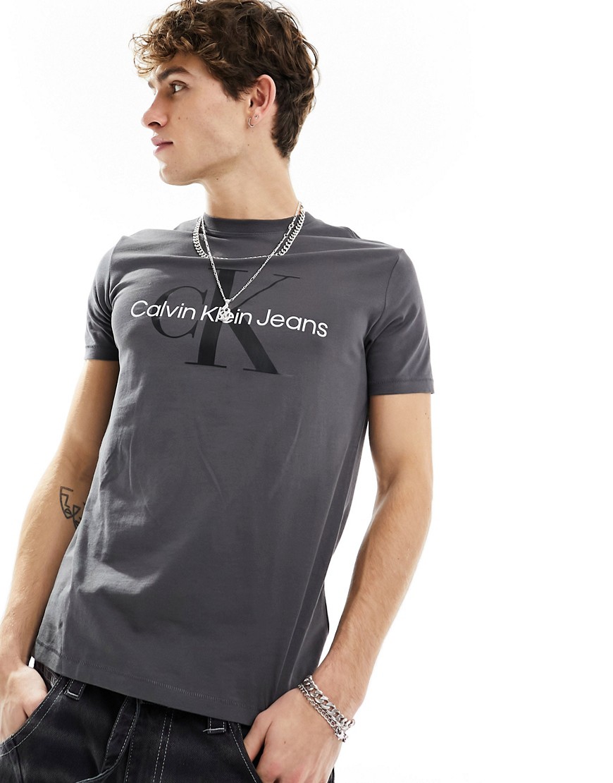 Calvin Klein Jeans monogram logo t-shirt in dark grey