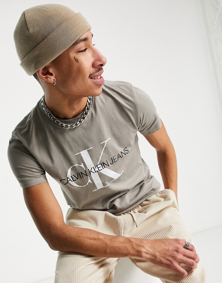 Calvin Klein Jeans monogram logo t-shirt in stone-Neutral
