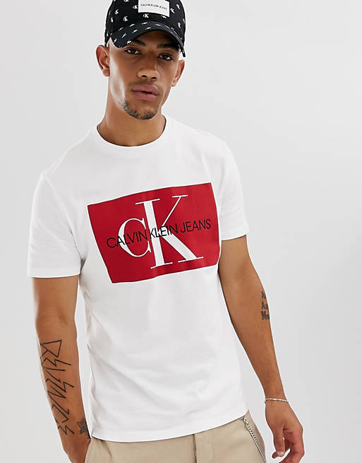 Calvin Klein Jeans monogram logo t-shirt in white | ASOS