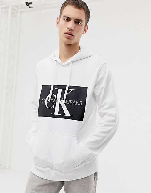 kapperszaak Of later kan niet zien Calvin Klein Jeans monogram logo white hoodie | ASOS