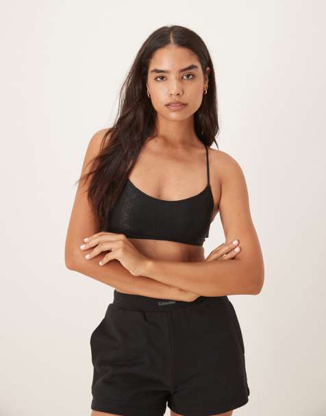 Calvin Klein Jeans monogram mesh bralet in black - view 1