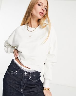 Calvin Klein Jeans monogram oversized sweatshirt in ivory