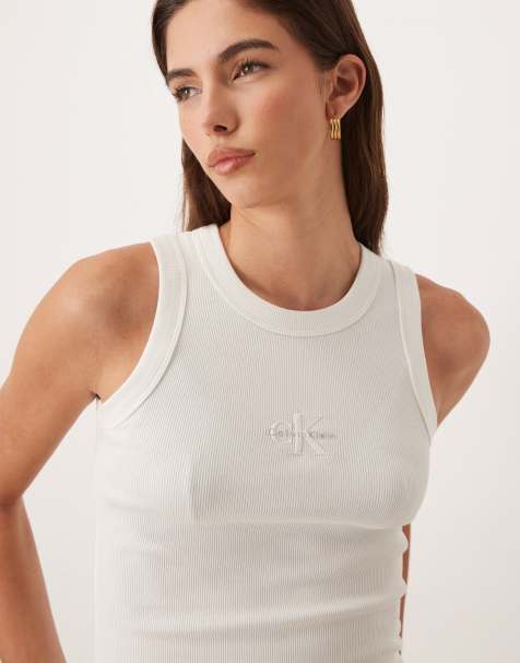 Calvin Klein Jeans monogram rib tank in white  - view 1