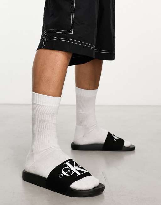 Calvin Klein Jeans monogram sliders in black ASOS