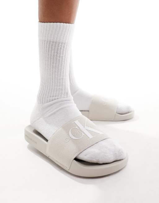 Calvin klein sliders womens hot sale white