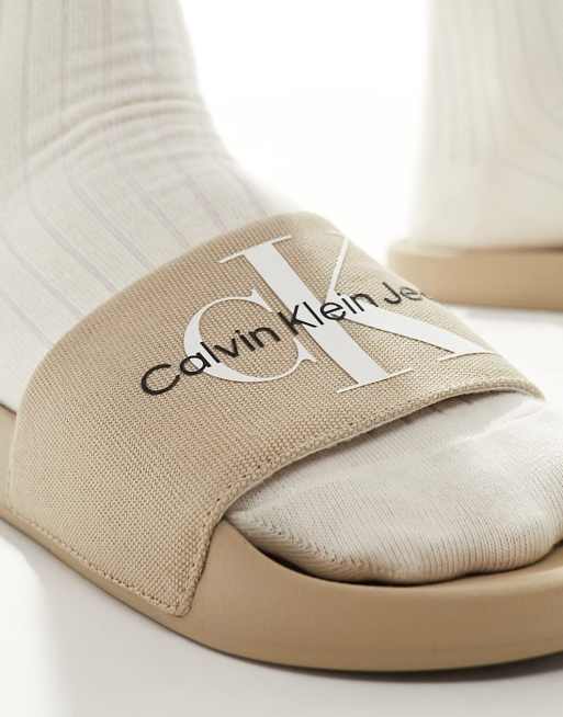 Calvin Klein Jeans monogram slides in white ASOS