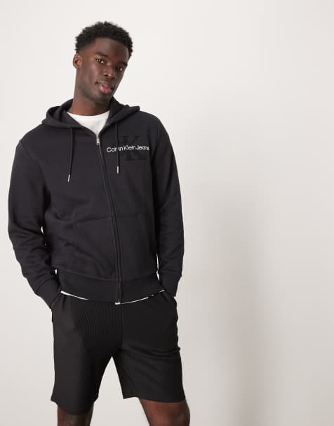 Calvin Klein Jeans monologo archive zip thru sweat in black - view 1