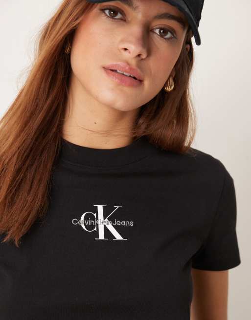Calvin Klein Jeans monologo baby tee in black, 2 of 4