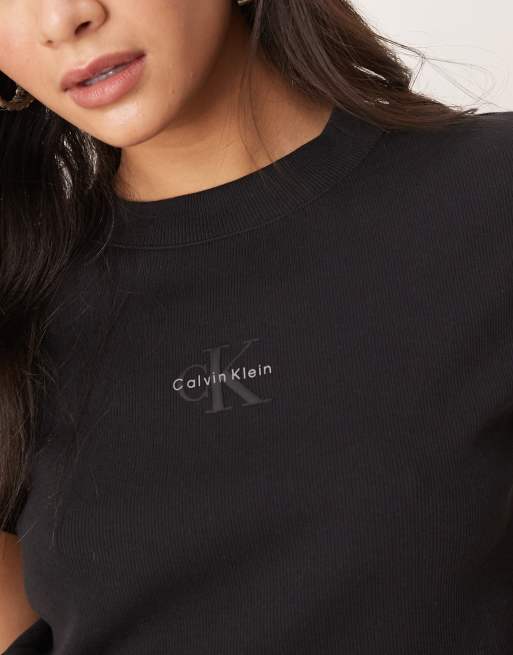 Calvin Klein Jeans monologo baby tee in black, 2 of 4