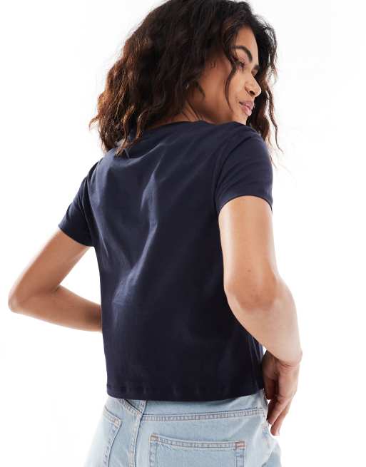 Calvin Klein Jeans monologo baby tee in dark navy, 3 of 4