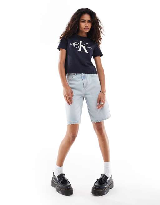 Calvin Klein Jeans monologo baby tee in dark navy, 4 of 4