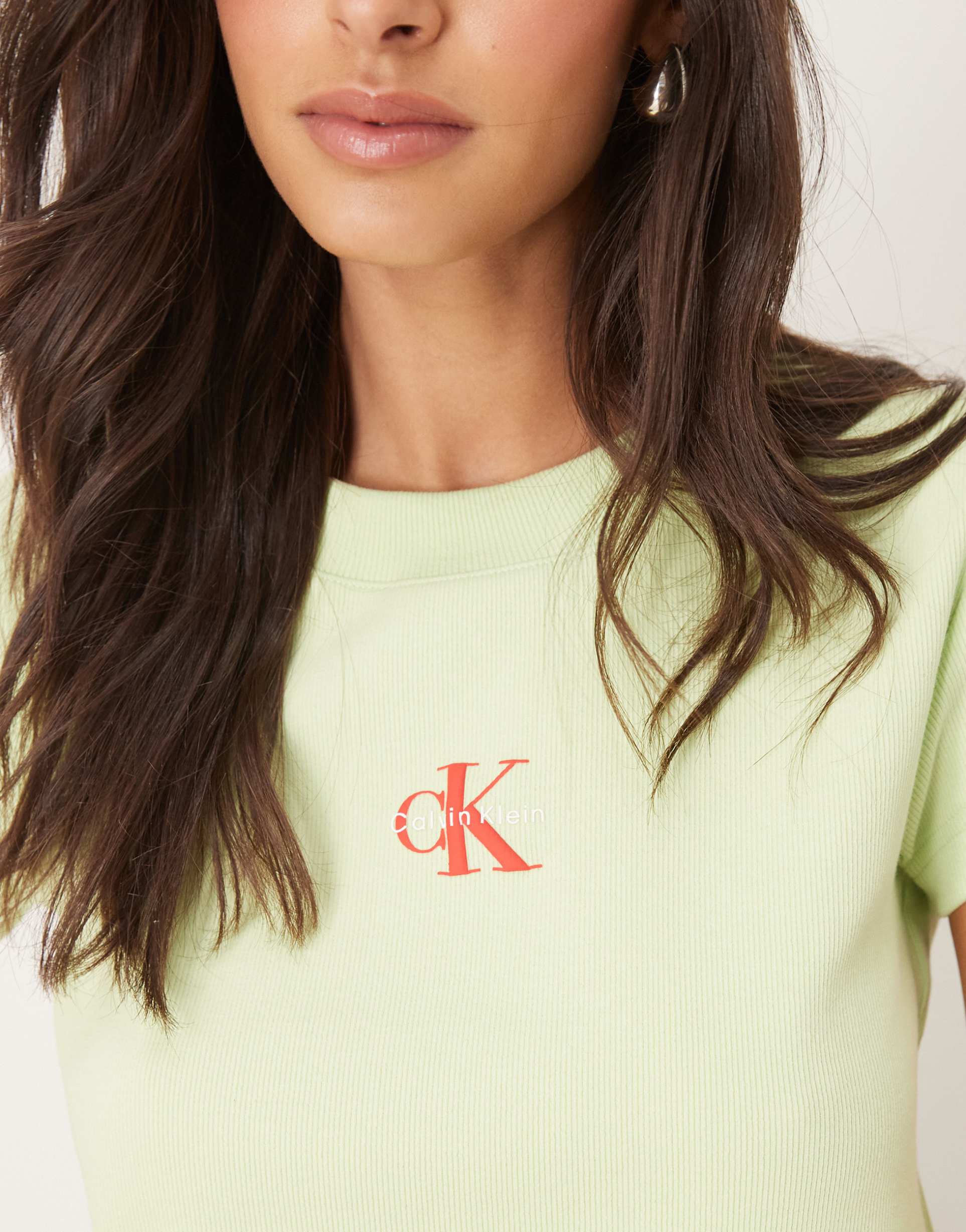 calvin klein jeans monologo baby tee in lime green