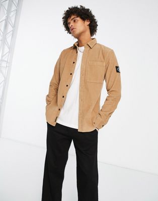 Calvin Klein Jeans monologo badge corduroy shirt in camel