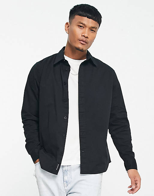 Calvin Klein Jeans monologo badge relaxed fit overshirt in black | ASOS