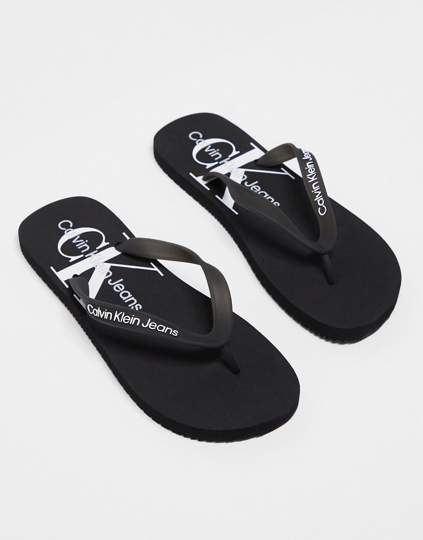 Calvin Klein Jeans monologo beach sandals in black