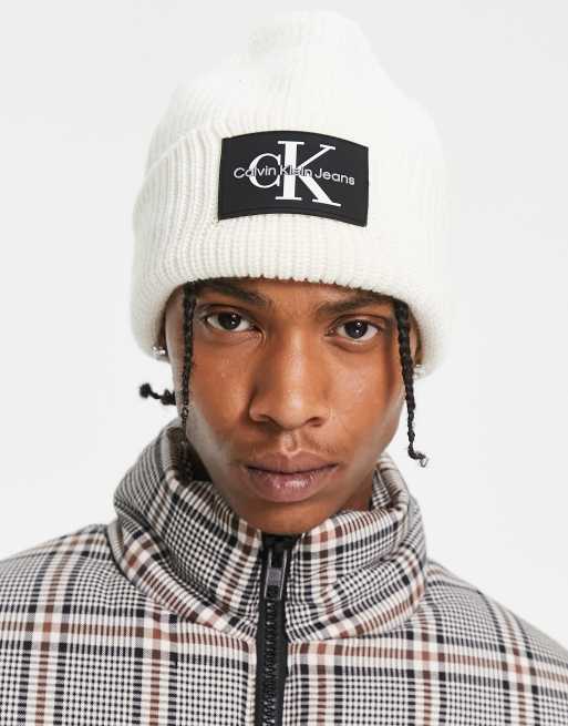 Calvin Klein Jeans monologo beanie in white | ASOS