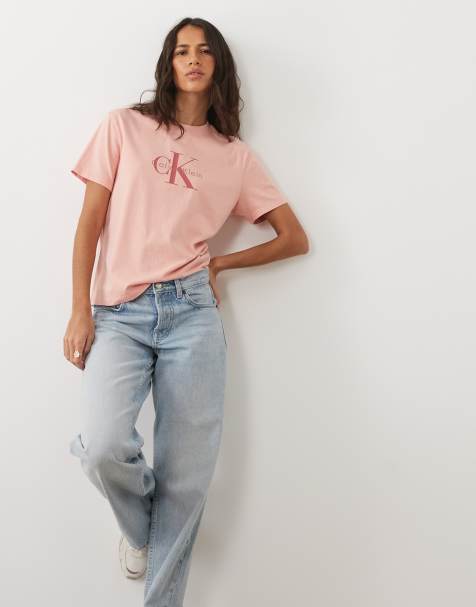 Calvin Klein Jeans Monologo boxy-fit T-shirt in acid wash roze - view 1