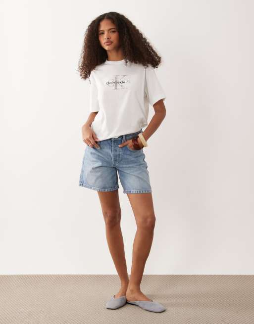 Calvin Klein Jeans Monologo boxy t-shirt in white, 3 of 4