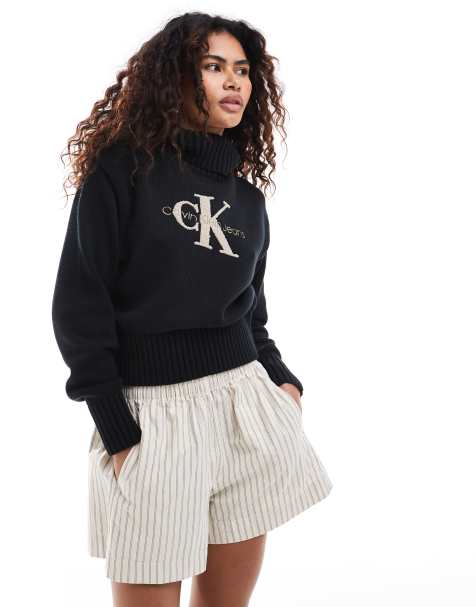 Calvin Klein Jeans – Monologo – Chenille-Pullover in Schwarz - view 1