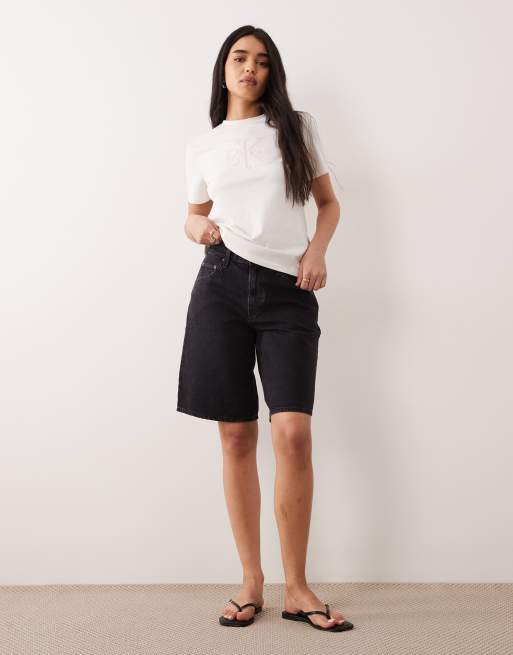 Calvin Klein Jeans Monologo embroidered boxy fit t-shirt in ecru , 3 of 4