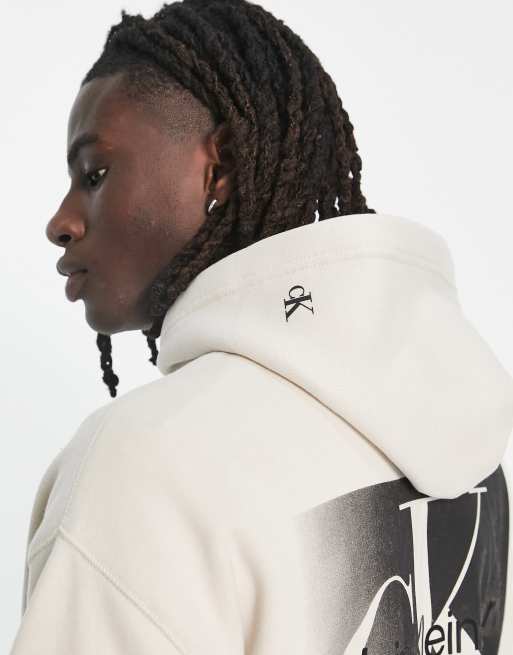 Calvin Klein Jeans monologo gradient back print hoodie in off white