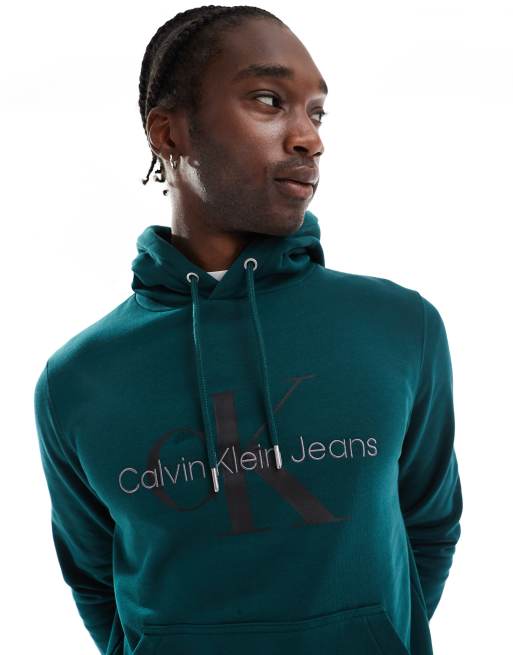 Calvin Klein Jeans monologo hoodie in forest green, 2 of 4
