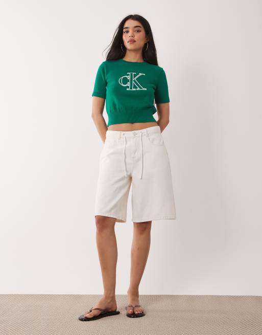 Calvin Klein Jeans monologo knit top in green , 2 of 4