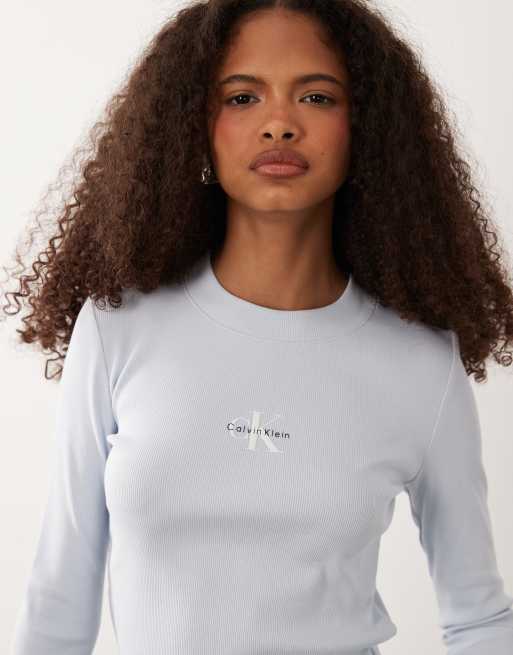 Calvin Klein Jeans Monologo Langarmoberteil in Hellblau, 3 von 4