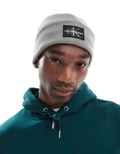 Calvin Klein Jeans monologo patch beanie in gray - view 1