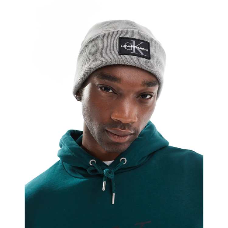 Calvin Klein Jeans Monologo Patch Beanie in Gray