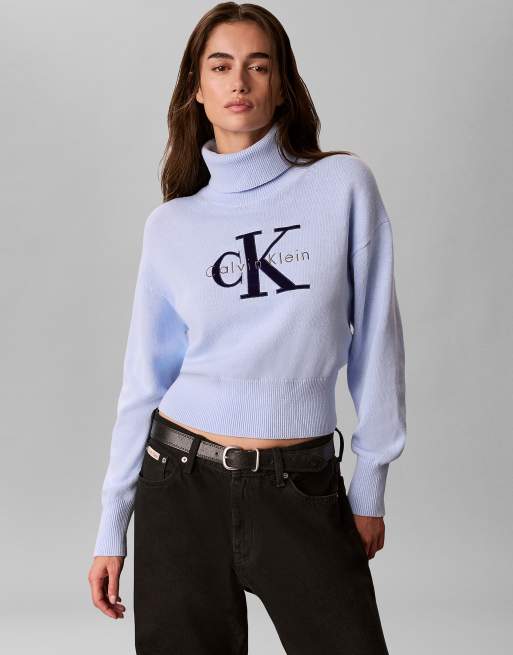 Calvin Klein Jeans Monologo pull col roulé bleu doux, 3 de 7