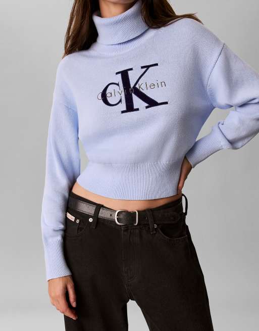 Calvin Klein Jeans Monologo pull col roulé bleu doux, 7 de 7