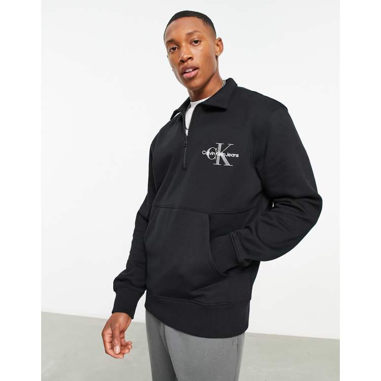 Klein Jeans monologo quarter zip rugby sweatshirt in black | ASOS