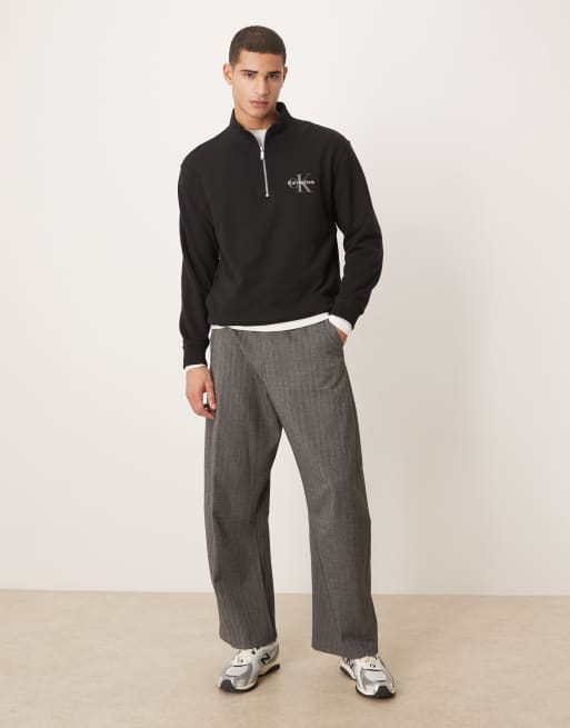 Calvin Klein Jeans monologo quarter zip sweatshirt in black, 2 of 5