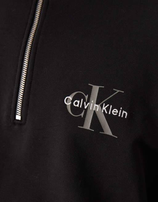 Calvin Klein Jeans monologo quarter zip sweatshirt in black, 5 of 5