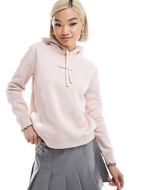 Calvin Klein Jeans monologo regular hoodie in pink | ASOS