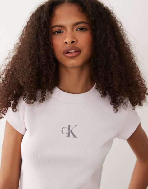 Calvin Klein Jeans Monologo rib baby tee in baby pink