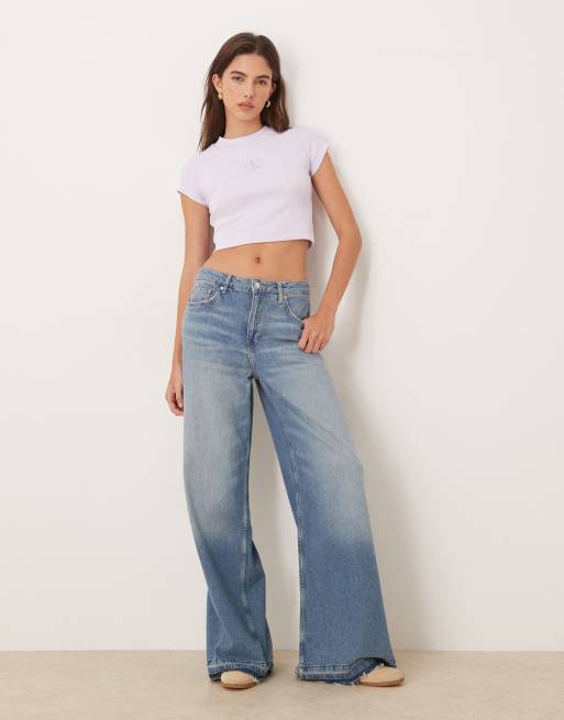 Calvin Klein Jeans Monologo rib baby tee in lilac, 2 of 4
