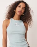 [Calvin Klein Jeans] Calvin Klein Jeans monologo rib singlet in aqua blue XXL Cloud Blue