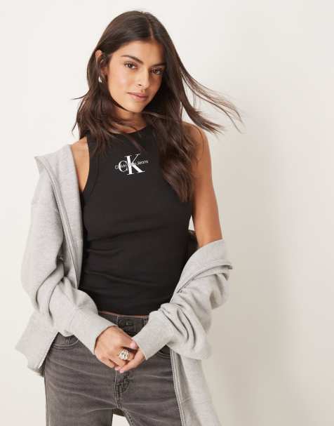 Calvin Klein Jeans monologo rib singlet in black - view 1