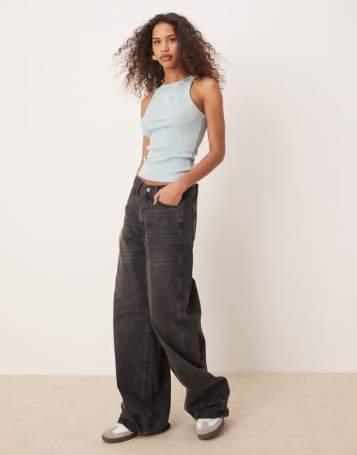 Calvin Klein Jeans monologo rib vest in aqua blue, 4 of 4
