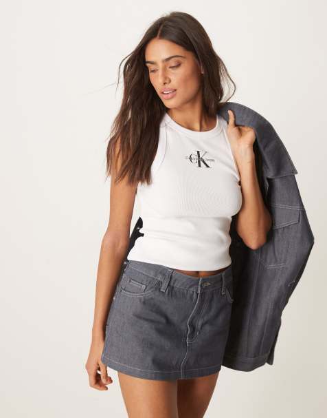 Calvin Klein Jeans monologo rib vest in white - view 1